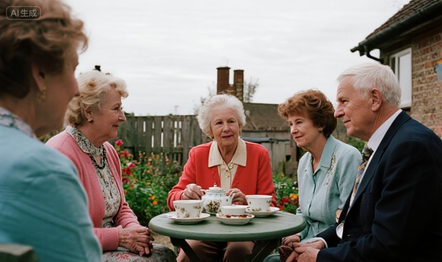 Residents enjoying a community tea gathering